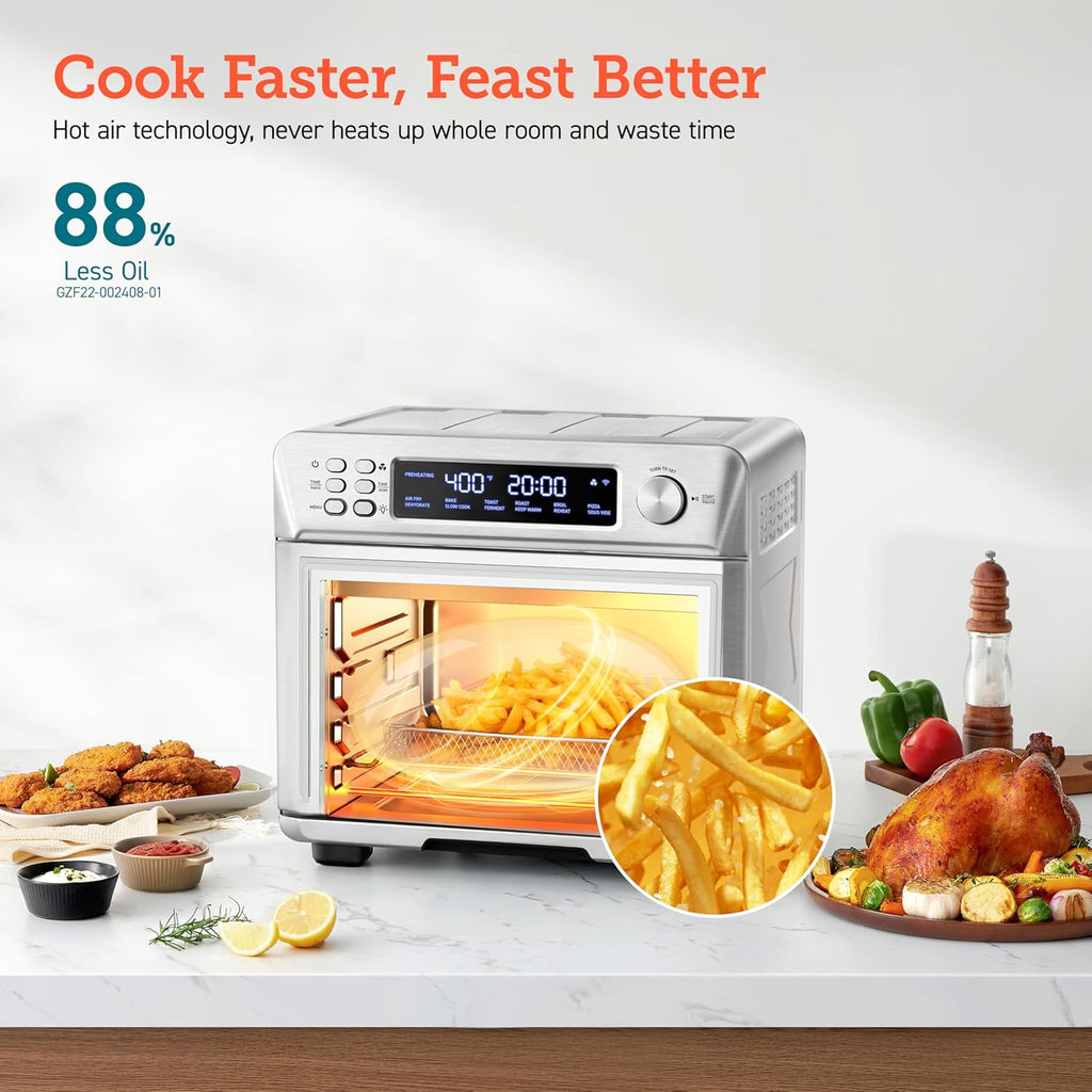 COSORI Smart 12-in-1 Air Fryer Toaster Oven Combo, Airfryer Convection Oven Countertop, Bake, Roast, Reheat, Broiler, Dehydrate, 75 Recipes & 3 Accessories, 26QT, Silver-Stainless Steel wourant