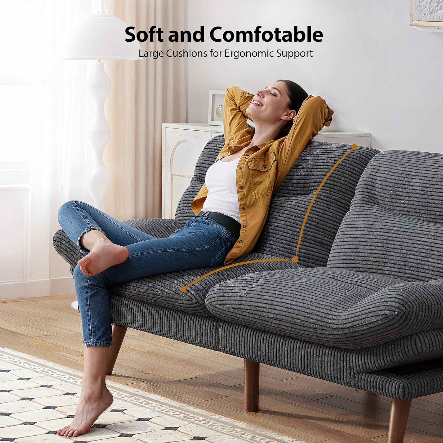 Convertible Futon Sofa Bed, 66 Inch Corduroy Futon Sofa Recliner Sofa Bed for Small Spaces, Playrooms or Offices wourant