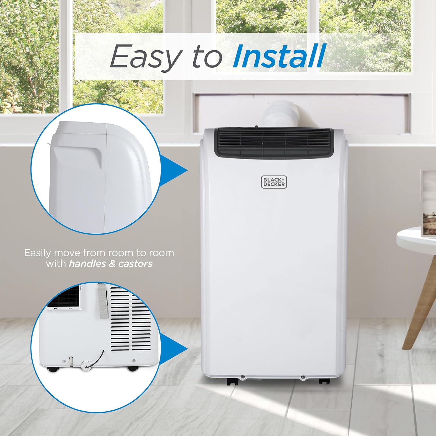 BLACK+DECKER Smart Portable Air Conditioner with Heat, 12,000 BTU Cooling, 9,000 BTU Heating for Rooms up to 550 Sq. Ft., Follow Me Remote, BPACT12HWT, White woonhhop