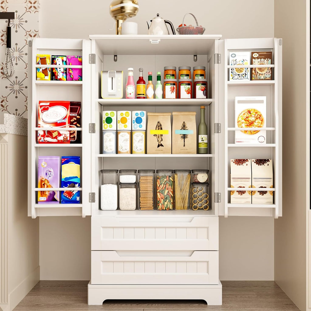 Gizoon Kitchen Pantry Cabinet with Drawers Freestanding Bathroom Storage Cabinet with Doors and Shelves, 47 Inch Small Pantry Cabinet wourant