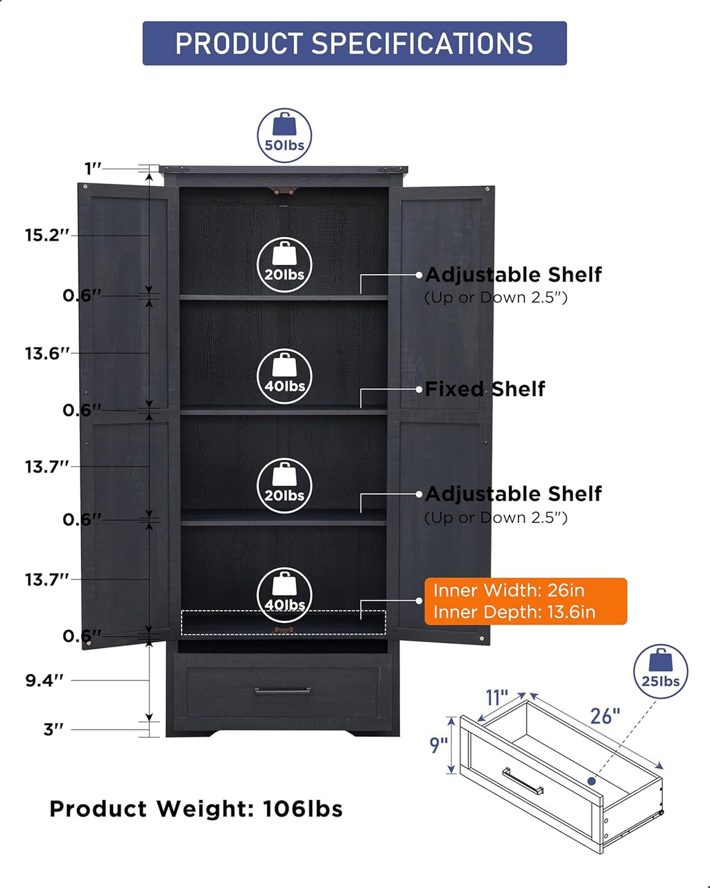 JXQTLINGMU Farmhouse Kitchen Pantry - 72" Tall Wood Kitchen Storage Cabinet with Adjustable Shelves and 2 Barn-Style Doors and Drawers wourant