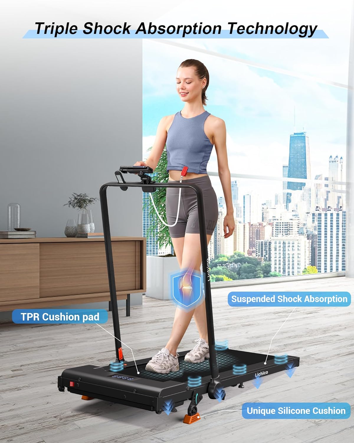 Lichico Walking Pad Under Desk Treadmill, Ultra-Quiet Brushless Electric Walking and Jogging Treadmill with Remote Control wourant