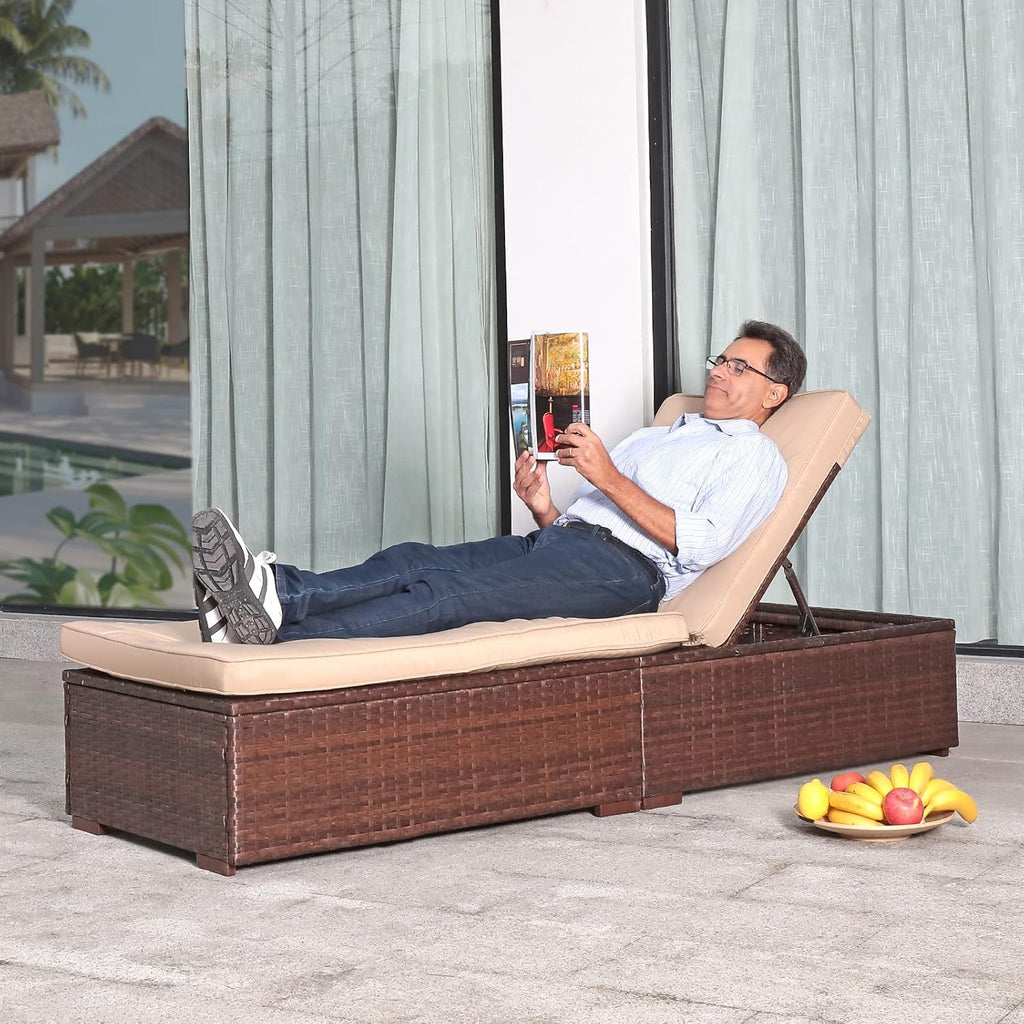 Patiorama Outdoor Patio Lounge Chair Elegant Reclining Adjustable Pool Rattan Chaise Chair wourant
