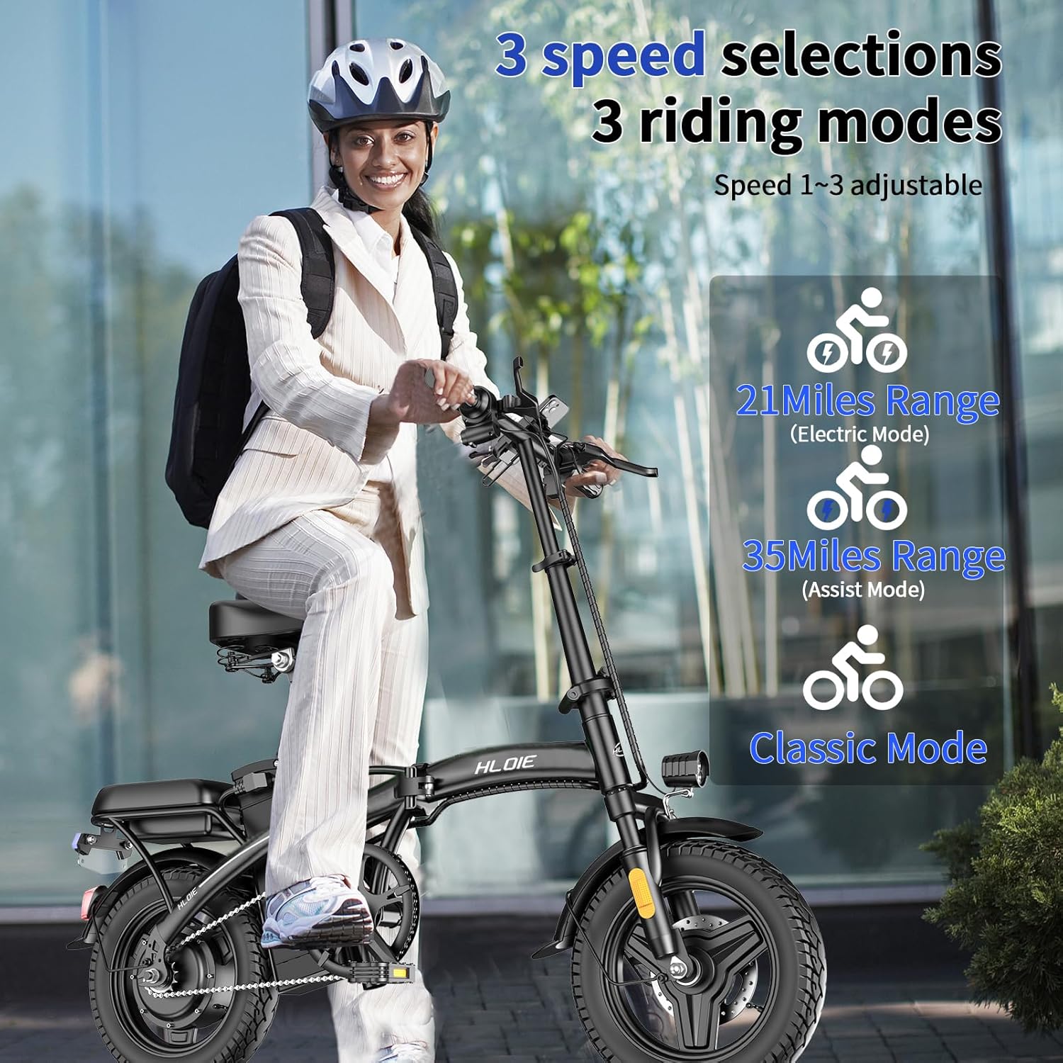 HLOIE Folding Electric Bike for Adults, Peak 750W Motor,23MPH Max Speed Foldable Electric Bicycles,14" Ebike