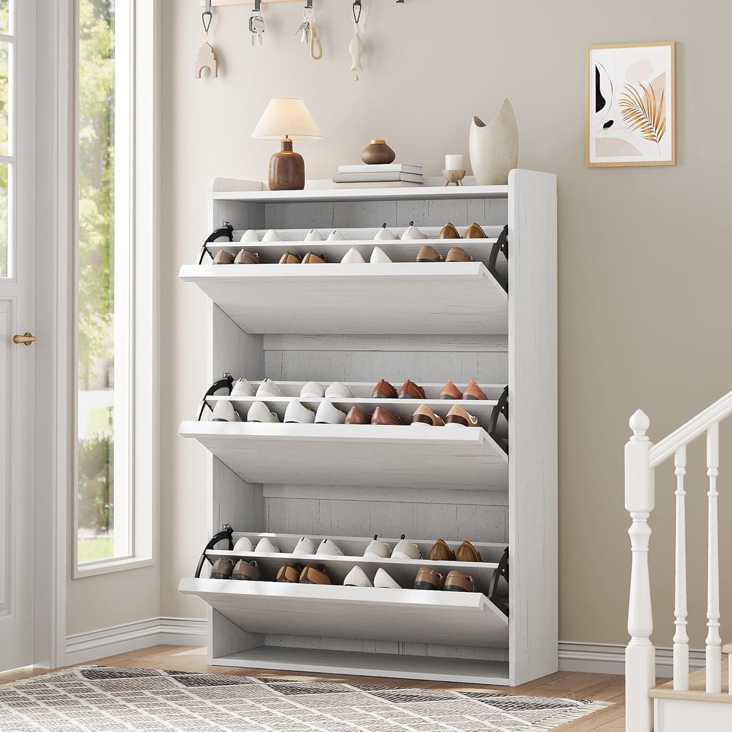 GarveeHome Shoe Cabinet with 3 Flip Drawers Wooden Shoe Organizer Cabinet Shoe Storage Hidden wourant