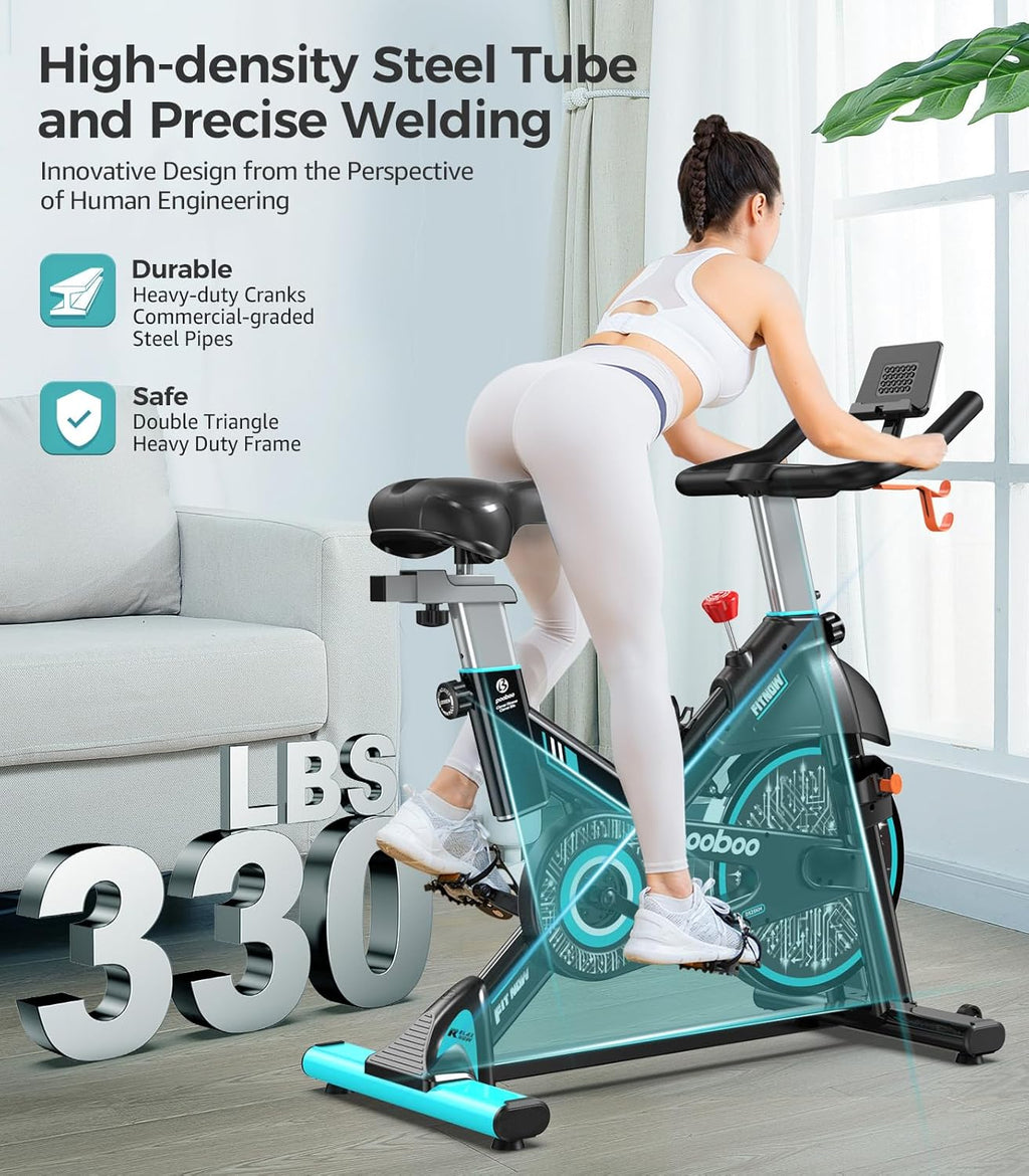 pooboo Exercise Bike, Adjustable Magnetic/Brake Pad Resistance Silent Belt Drive, Indoor Cycling Bike for Home Cardio, Fitness Stationary Bike with 350lbs/300lbs Weight Capacity &Upgraded Version Seat wourant