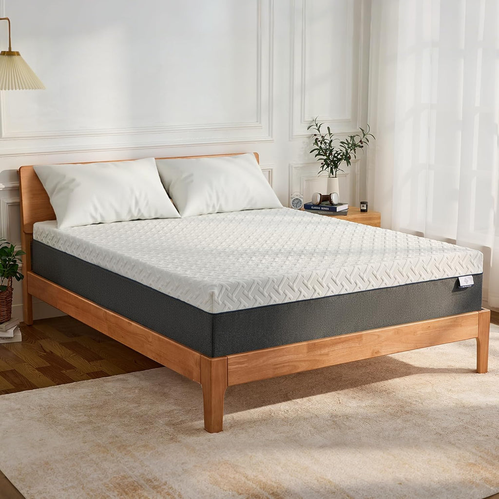 Queen Memory Foam Mattress, 10 Inch Queen Size Mattress in a Box, Green Tea Gel Infused Foam for Pressure Relief and Cool Sleep, Foam Made in USA, CertiPUR-US Certified, Medium Firm woonhhop