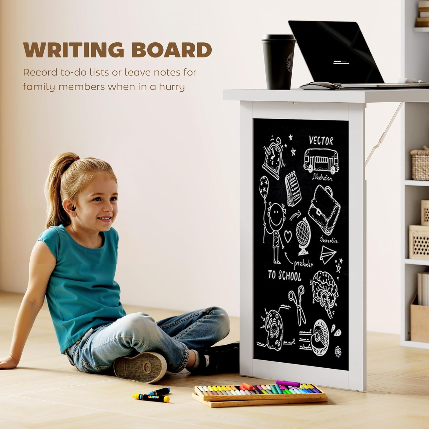 Folding convertible writing desk, wall mounted desk cabinet, multifunctional home office workstation wourant