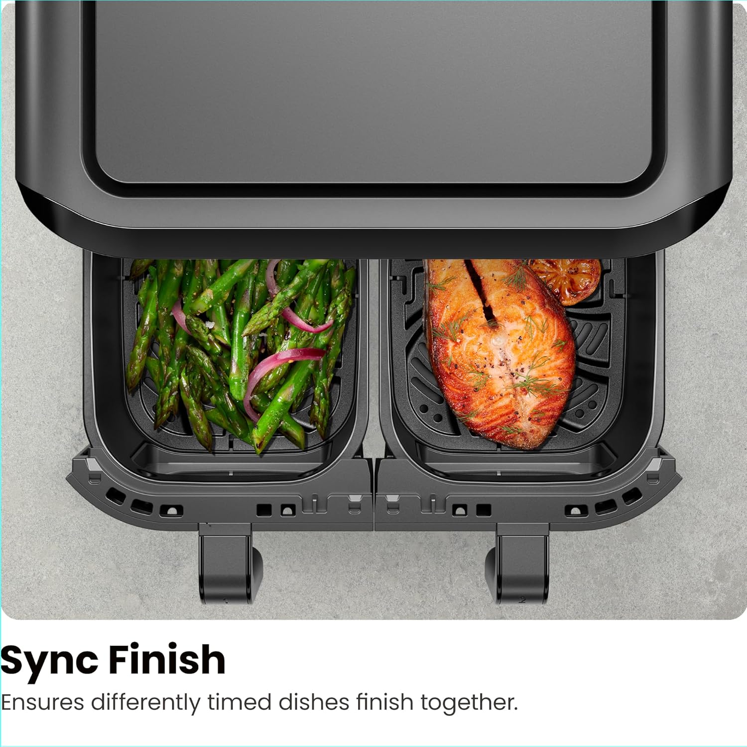 Chefman 6 Quart Dual Basket Air Fryer - Digital Touchscreen, Smart Sync Finish, Hi-Fry, Auto Shutoff, 2 Independent 3QT Nonstick Dishwasher-Safe Frying Baskets - Digital Double Air Fryer - Black wourant