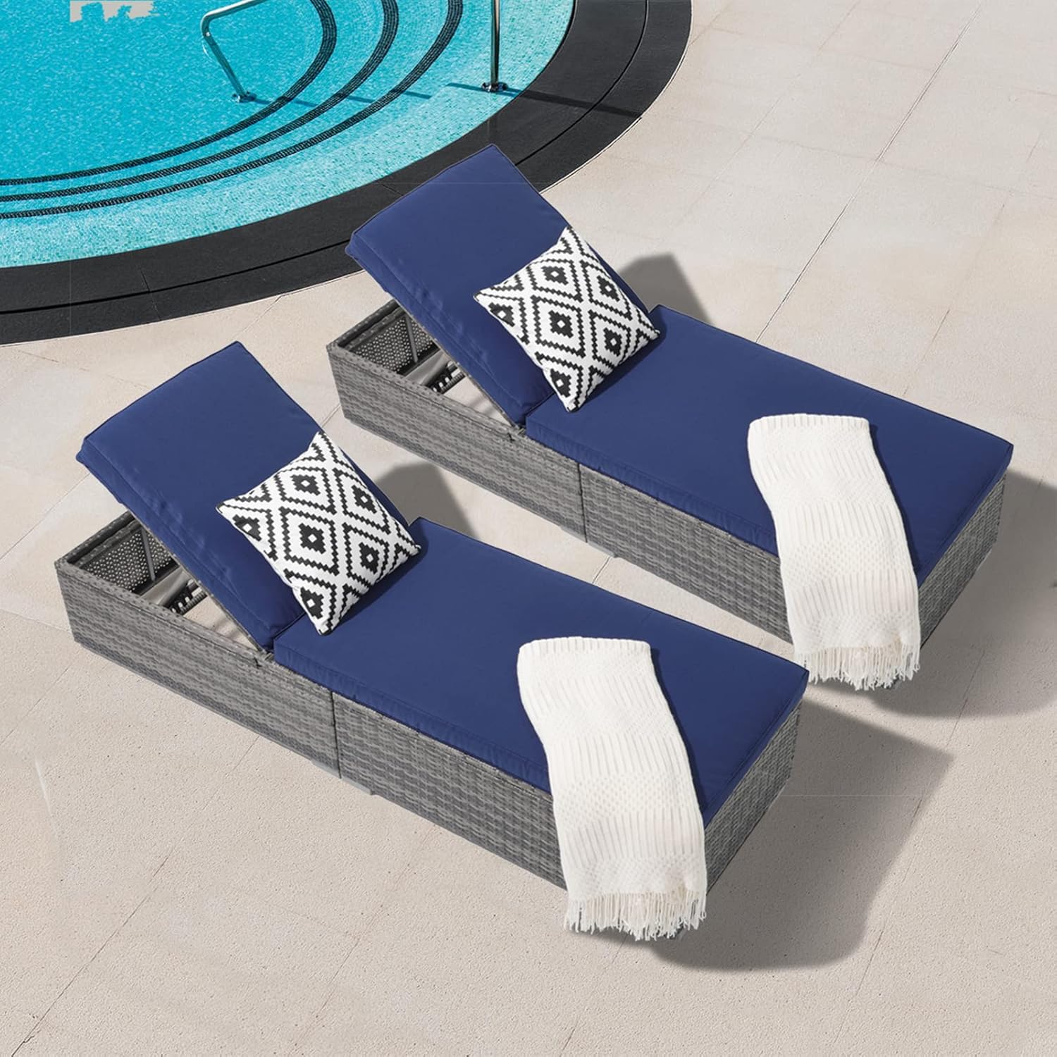 Patiorama Outdoor Patio Lounge Chair Elegant Reclining Adjustable Pool Rattan Chaise Chair wourant