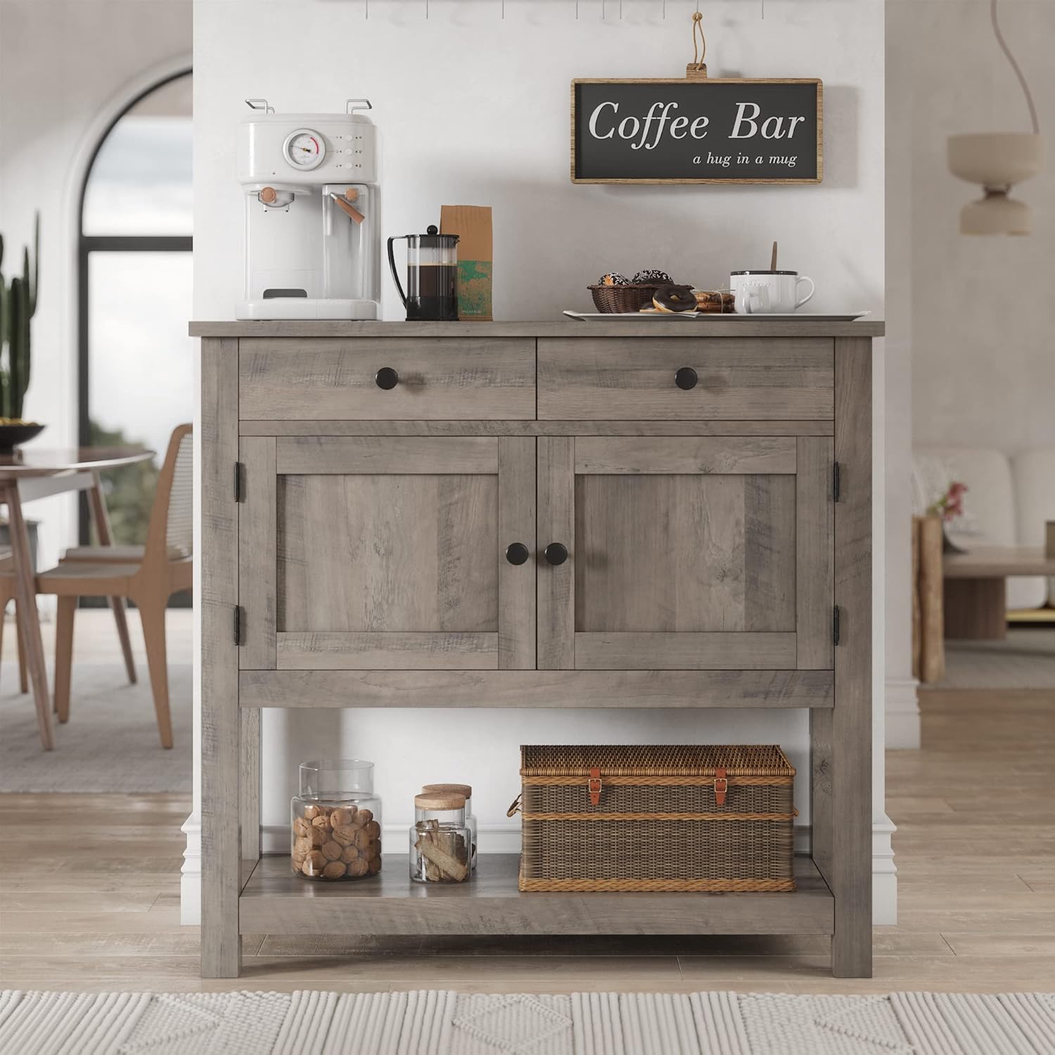 Farmhouse style console table coffee bar, entry table with storage rack, sofa table buffet sideboard wourant