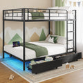 Rolanstar Metal Bunk Bed Twin Over Twin USB Charging Station LED Bunk Bed 2 Storage Drawers wourant