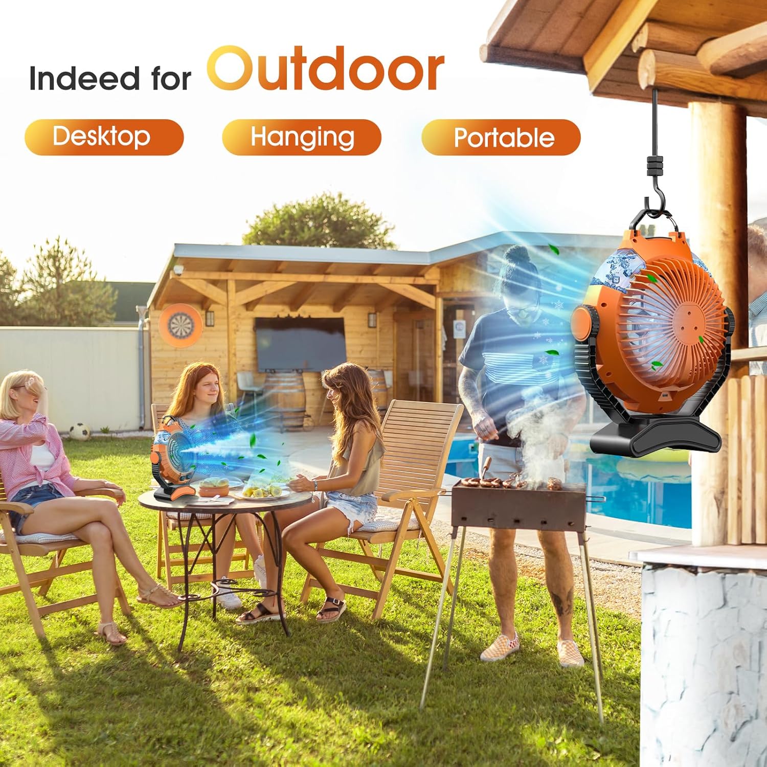 JYew Portable Air Conditioners,Misting Fan With 10000mAh Rechargeable Battery Operated Fan, Outside Camping with Hook USB for Bedroom Outdoor Tents Travel Summer wourant