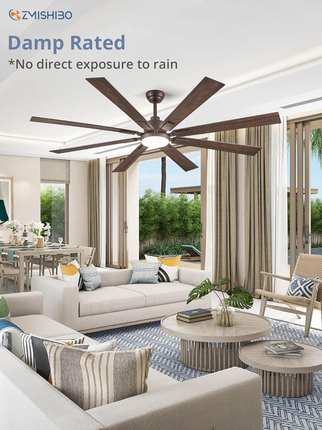 ZMISHIBO 72 inch Large Ceiling Fans with Lights and Remote, Indoor/Outdoor Black Modern Ceiling Fan for Kitchen Living Room Patio, 6 Speed Reversible Quiet DC Motor, 3 CCT, Dual Finish 8 Blades wourant