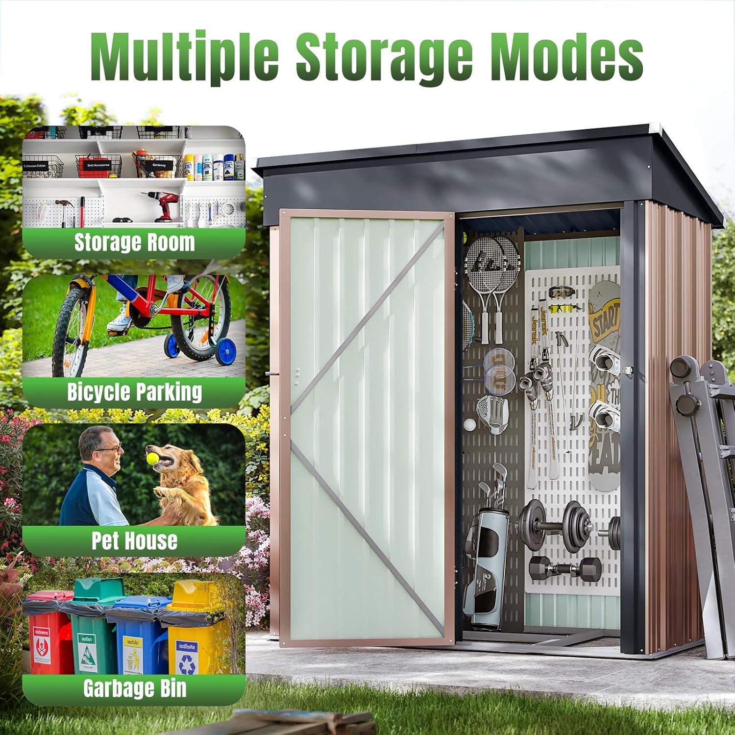 Aoxun 6.2x4 FT Shed Outdoor Storage Shed Metal Garden Shed Slooping Roof Tool Shed Bike Shed wourant