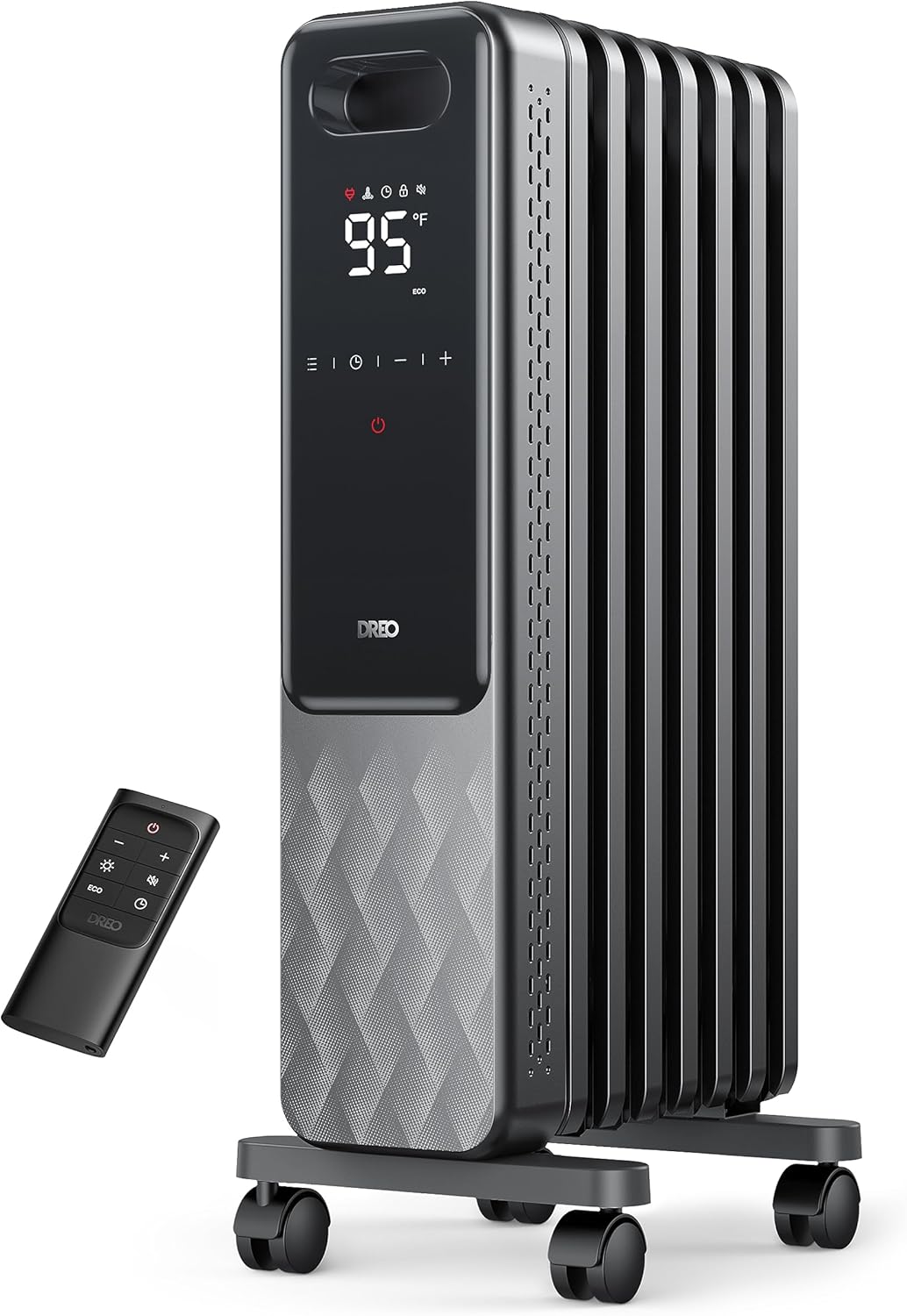 Dreo Oil Filled Radiator, Electric Radiant Heaters for indoor use Large Room with Remote Control, Child Lock, 4 Modes, Overheat & Tip-Over Protection, 24h Timer, Digital Thermostat, Quiet, 1500W wourant