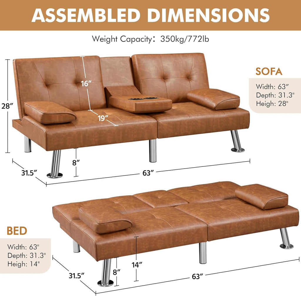 Convertible Sofa Bed Modern Imitation Leather Home Recliner Flip Double Sofa Folding Sofa Bed Guest Bed wourant