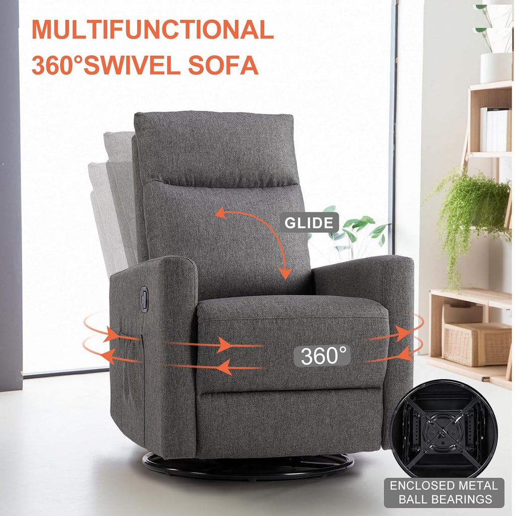 Sweetcrispy Recliner Chair, 360 Swivel Rocker Chair for Adults, Glider Rocker Recliners, Nursery Chairs for Living Room, High Back, Upholstered Deep Seat, Classical Brown wourant