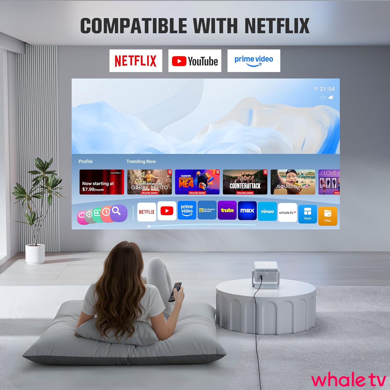 【Officially-Licensed APP & 1800 ANSI】Smart Mini Projector with WiFi and Bluetooth 4K Support wourant