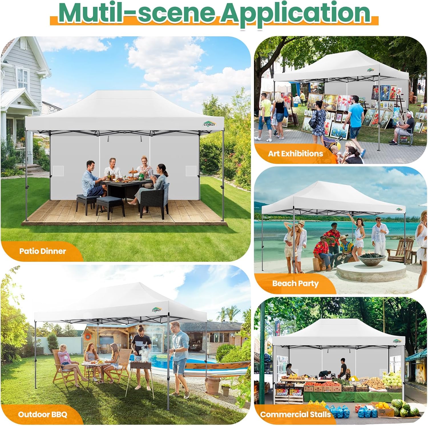 COBIZI 10x20 Heavy Duty Pop up Canopy Tent with 6 sidewalls Easy Up Commercial Outdoor Canopy Wedding Party Tents for Parties All Season Wind & Waterproof Gazebo with Roller Bag,Black(Frame Thickened) wourant