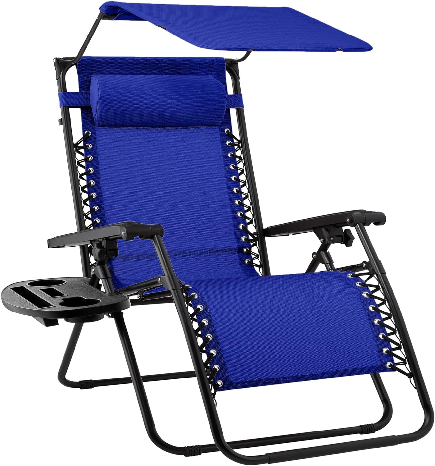 Best Choice Products Folding Zero Gravity Outdoor Recliner Patio Lounge Chair w/Adjustable Canopy Shade, Headrest, Side Accessory Tray, Textilene Mesh - Peacock Blue wourant