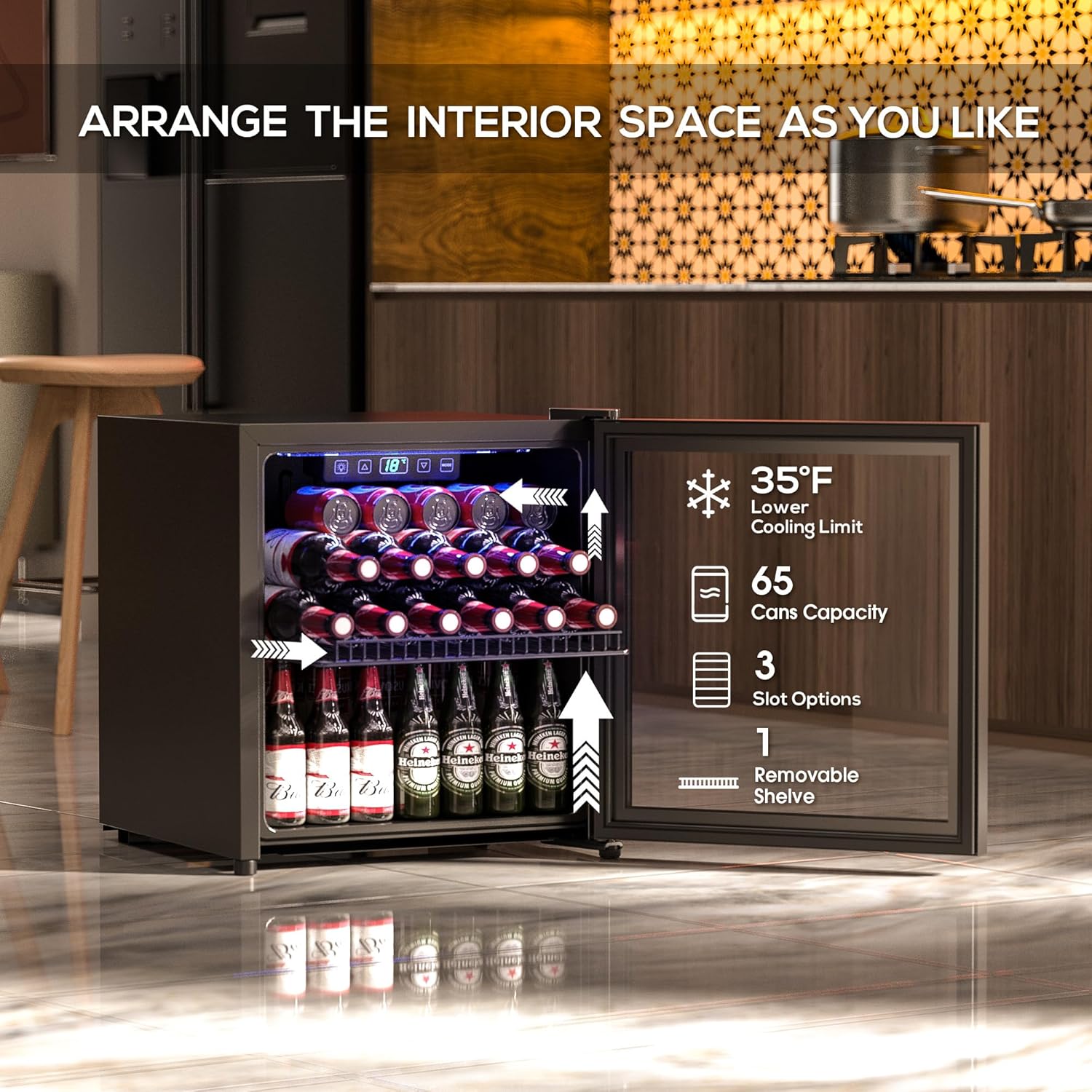 Beverage Refrigerator Cooler-120 Cans Freestanding Mini Fridge Cooler with Glass Door wourant