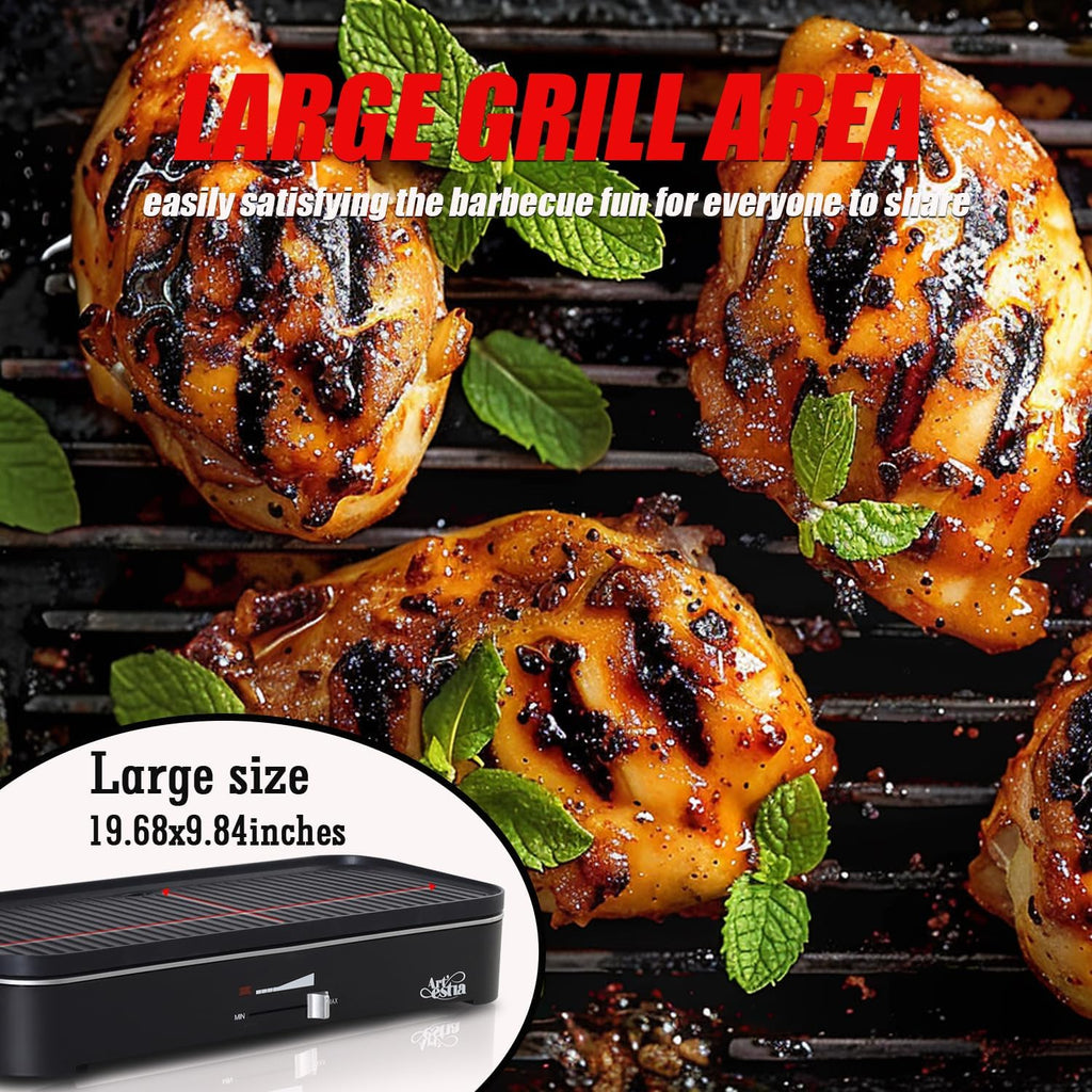 Artestia 1800W Electric Outdoor Grills with Lid Indoor Smokeless Grill for Balcony with Temperature Control Portable Removable Stand Grill for Cooking, BBQ Party, Family woonhhop