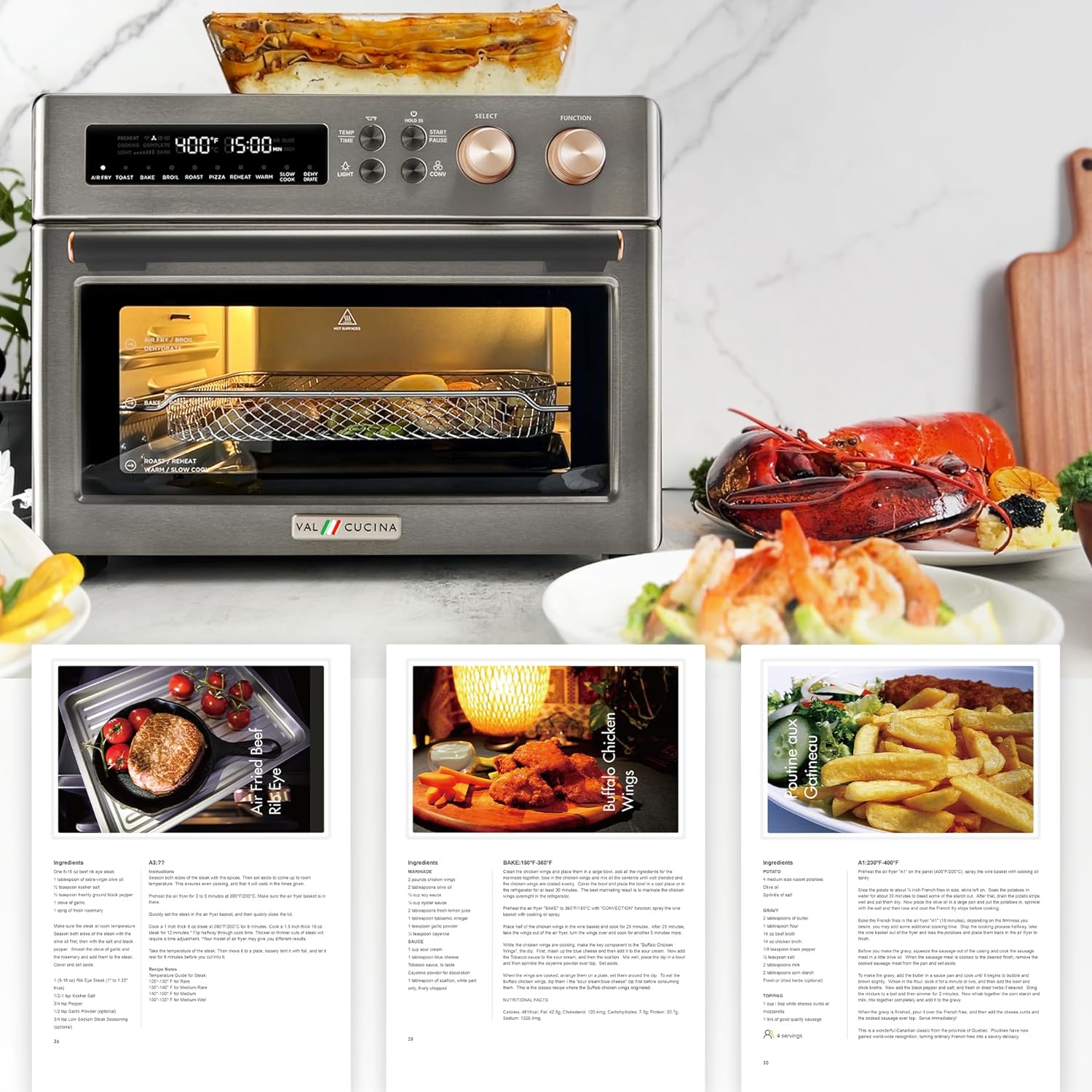 Infrared Heating Air Fryer Toaster Oven, Extra Large Countertop Convection Oven 10-in-1 Combo, 6-Slice Toast, Enamel Baking Pan Easy Clean with Recipe Book, Black Matte Stainless Steel wourant
