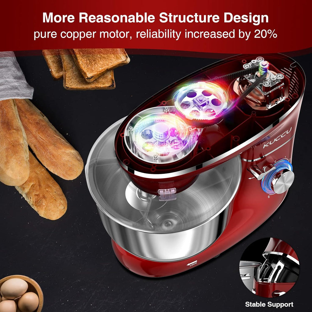 Stand Mixer 6.5 Qt 660W 6-Speed Tilt-Head Food Dough Mixer, Kitchen Electric Mixer with Stainless Steel Bowl,Dough Hook,Whisk, Beater, Egg white separator wourant