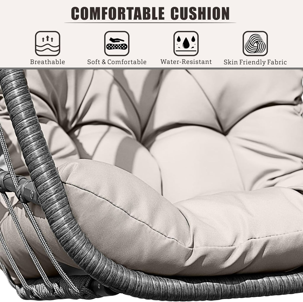 HWB Hanging Egg Chair Patio Wicker Hammock Egg Swing Chair with Cushion for Bedroom wourant