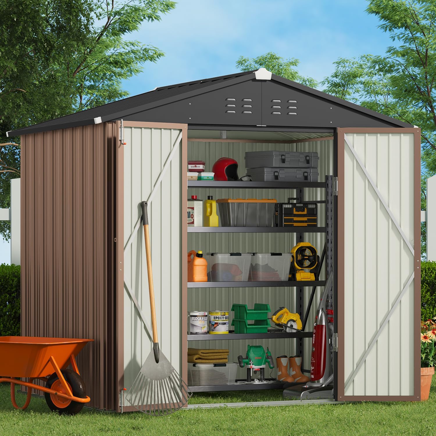 Gizoon Outdoor Storage Shed 6 x 4 Feet, Galvanized Metal Garden Shed wourant