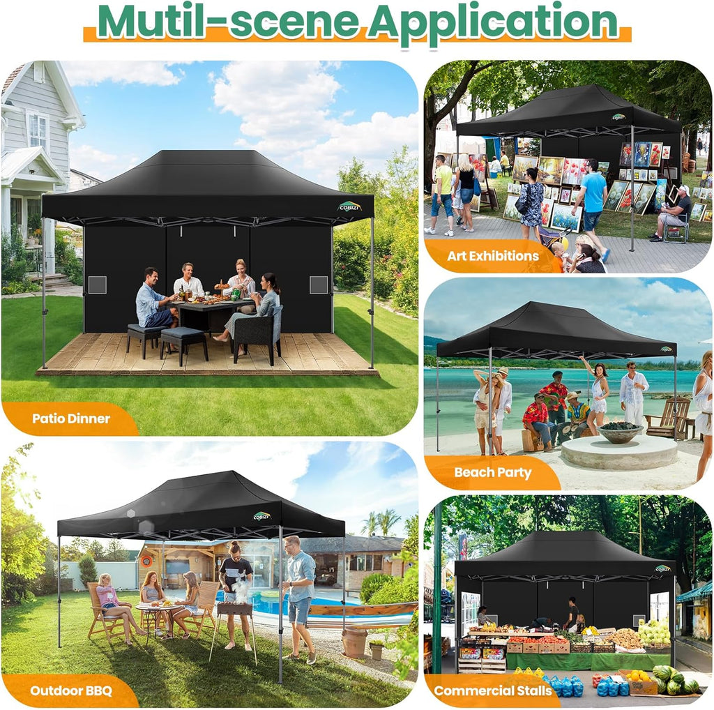 COBIZI 10x20 Heavy Duty Pop up Canopy Tent with 6 sidewalls Easy Up Commercial Outdoor Canopy Wedding Party Tents for Parties All Season Wind & Waterproof Gazebo with Roller Bag,Black(Frame Thickened) wourant