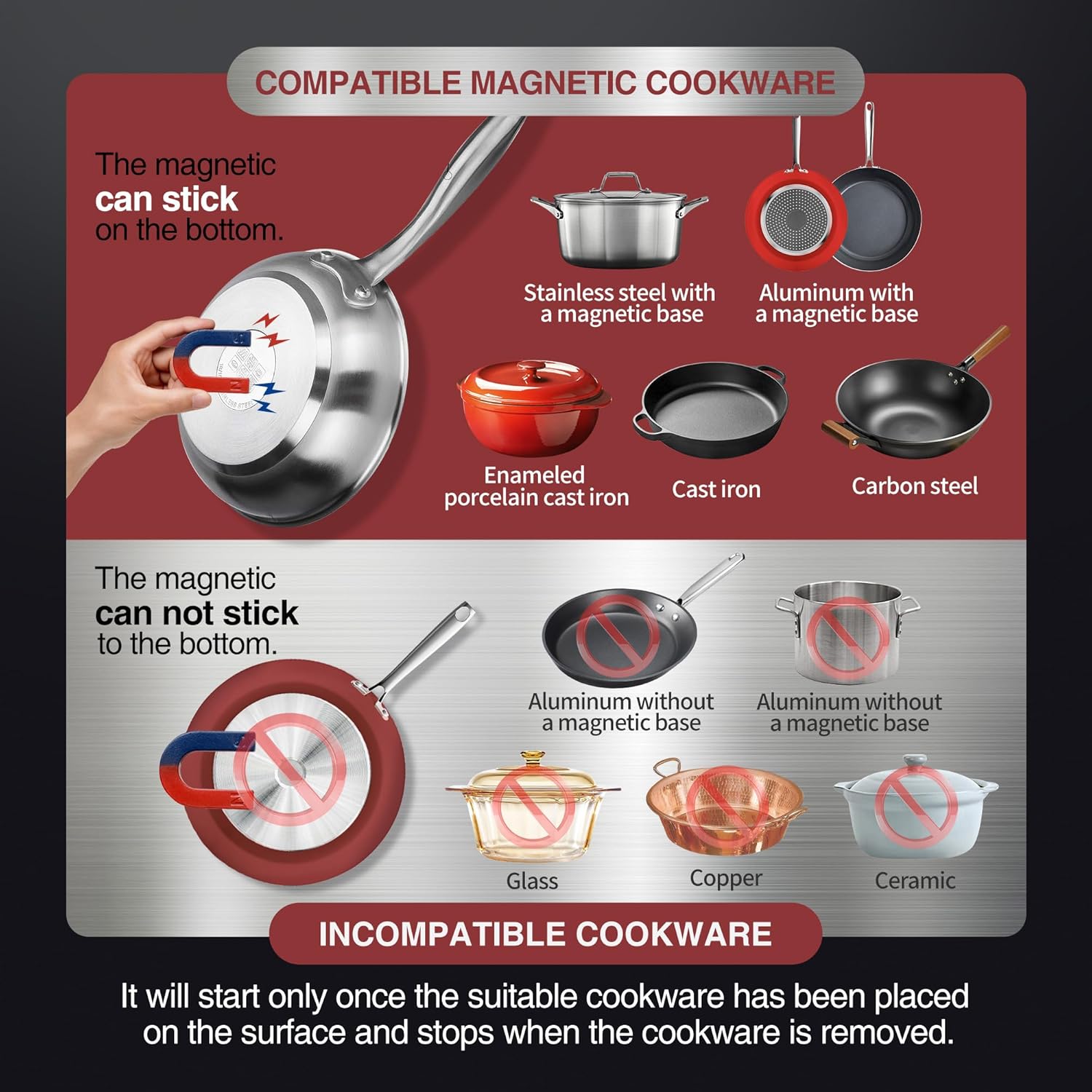 Induction Cooktop Portable Cooker with Large 8-inch Heating Coil Stainless Steel Countertop Burner wourant