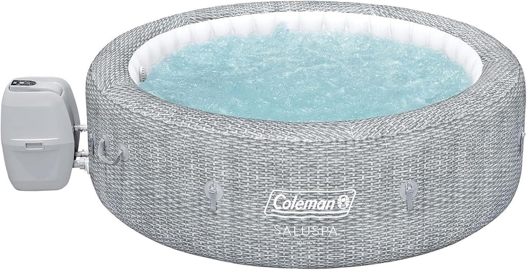 SaluSpa Sicily AirJet 7 Person Inflatable Hot Tub Round Portable Outdoor Spa with 180 Soothing AirJets and Insulated Cover, Gray wourant