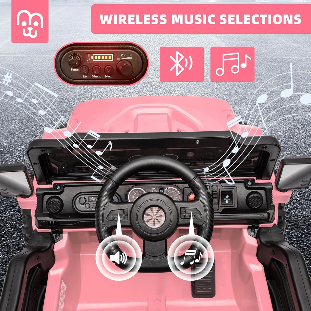 12V Kids Electric Ride on Truck Car Remote Control, Twin 35W Motors 3.5MPH Max Speed, Bluetooth USB Music Player, 4 Wheels Suspension LED Lights Safety Belt, Gift for Boy & Girl-Rosy wourant