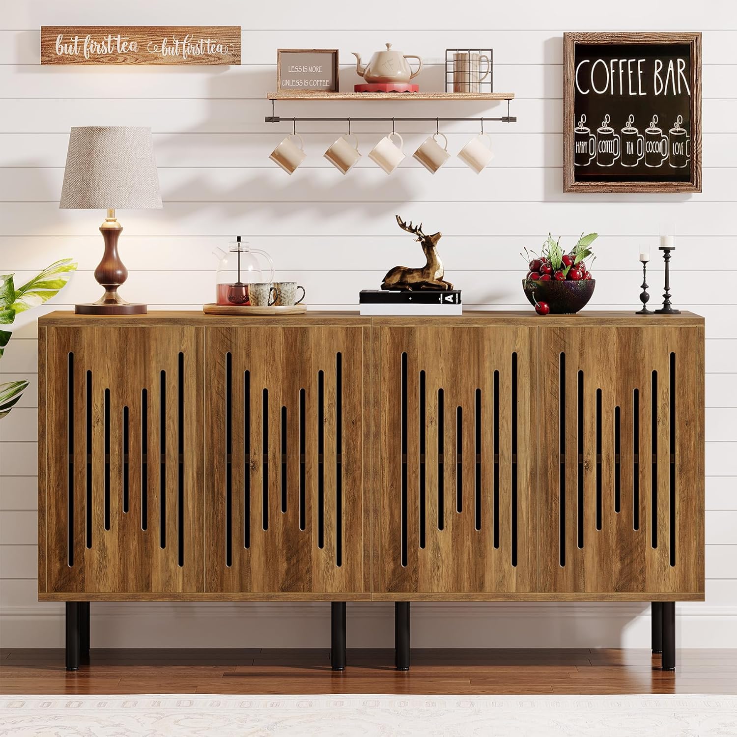 Tribesigns Set of 2 Sideboard Buffet with Storage 59" Buffet Sideboard Cabinet with Adjustable Shelves wourant