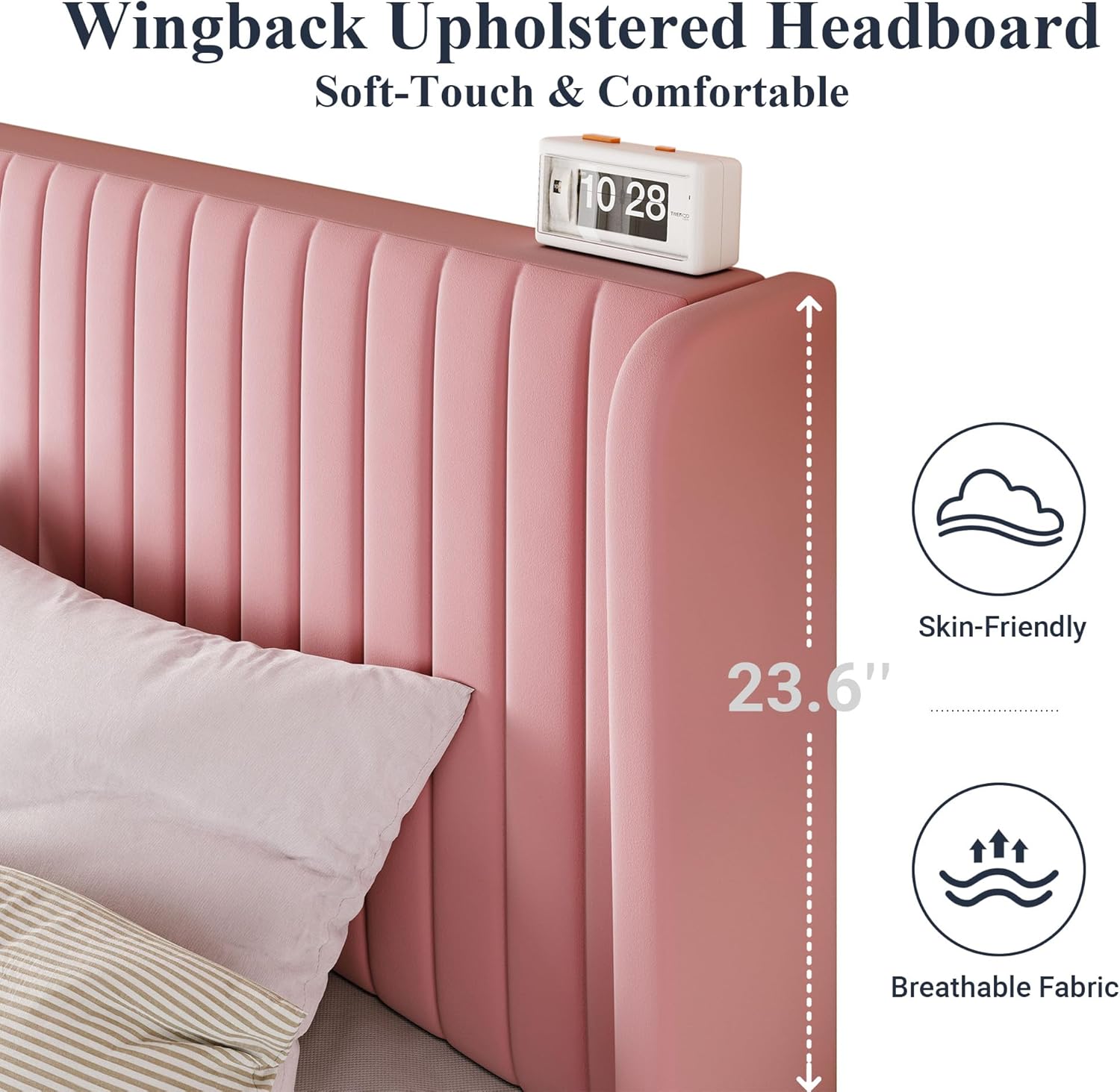 Allewie Full Size Velvet Bed Frame Vertical Channel Tufted Wingback Headboard Upholstered Bed wourant