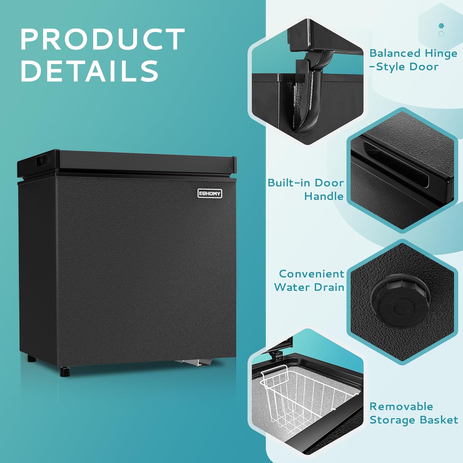 EUHOMY 3.5 Cu.Ft Chest Freezer with Removable Basket, Small Deep Freezer Adjustable 7 Thermostat, Quiet Mini Freezer Free-Standing Top Door, Energy Saving for Apartment/Garage/Basement/Dorm/Home,Black wourant