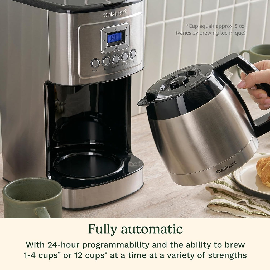 Cuisinart 12-Cup Coffee Maker, Programmable PerfecTemp Thermal Carafe Coffee Machine with 1-4 Cup Setting, Brew Strength Control and Brew Pause, Stainless Steel, DCC-3400NAS, Silver wourant