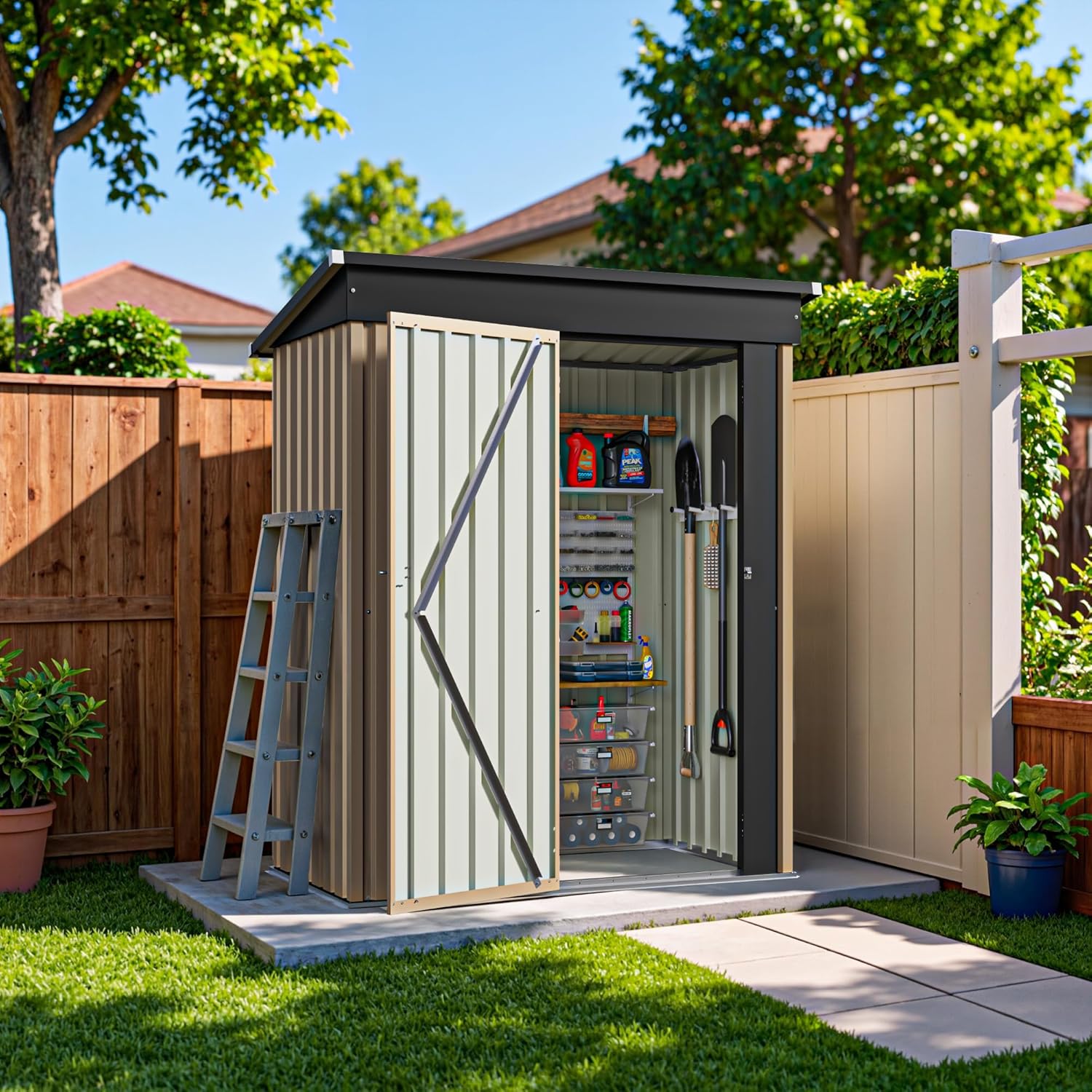 Greesum 6×4 FT Outdoor Storage Shed, Metal Patio Storage Shed with Lockable Door wourant