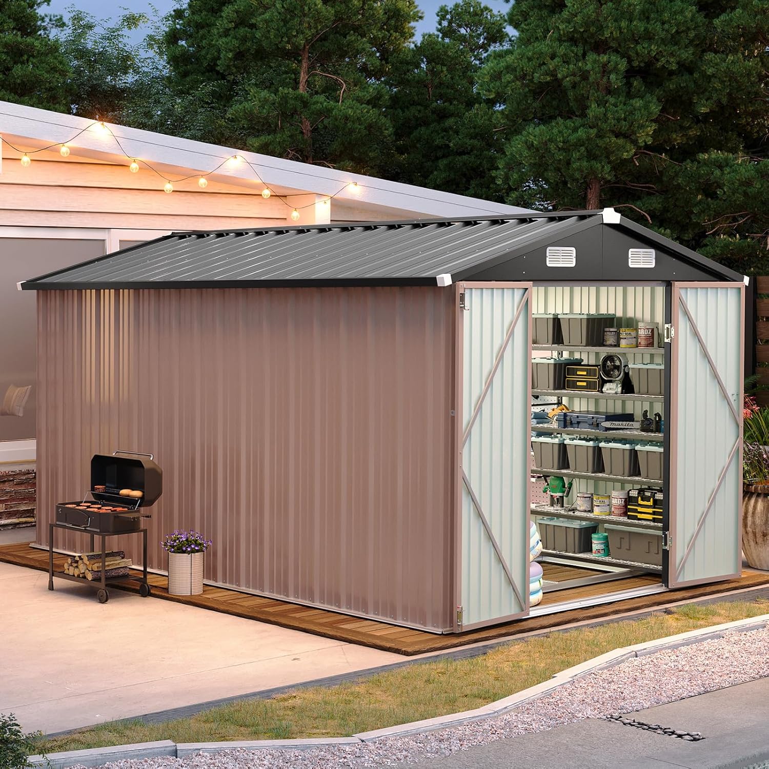 Aoxun 6.2x4 FT Shed Outdoor Storage Shed Metal Garden Shed Slooping Roof Tool Shed Bike Shed wourant