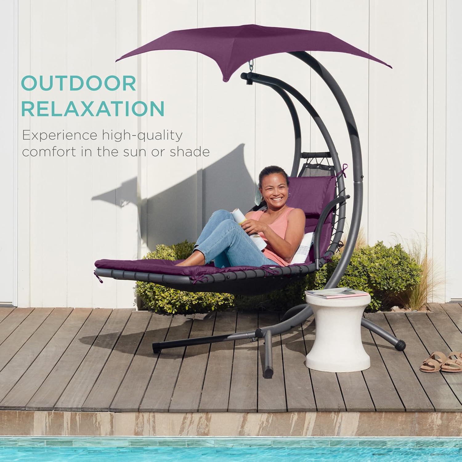 Best Choice Products Outdoor Hanging Curved Steel Chaise Lounge Chair Swing w/Built-in Pillow and Removable Canopy - Teal wourant
