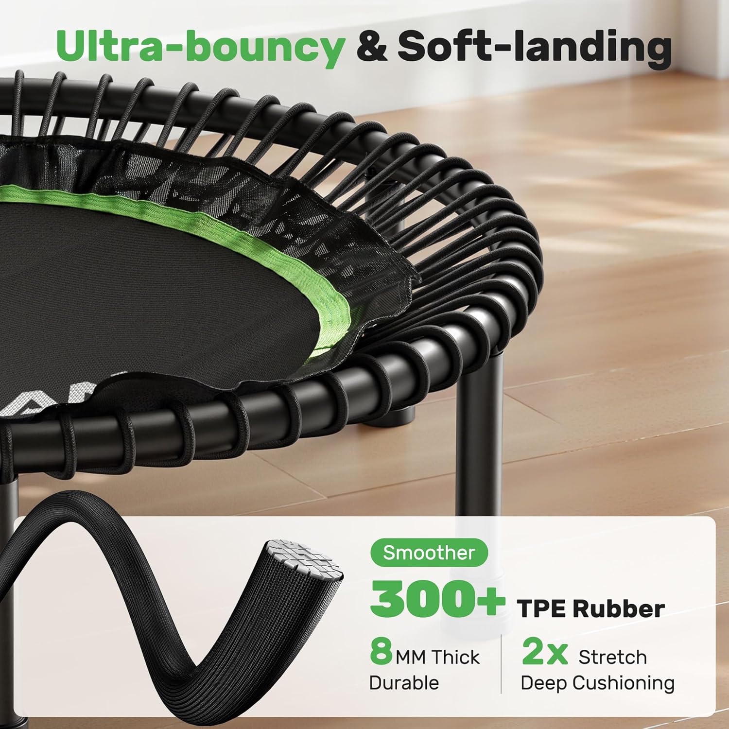 BCAN 450/550 LBS Foldable Mini Trampoline, 40"/48" Fitness Trampoline with Bungees, U Shape Adjustable Foam Handle, Stable & Quiet Exercise Rebounder for Adults Indoor/Outdoor Workout wourant