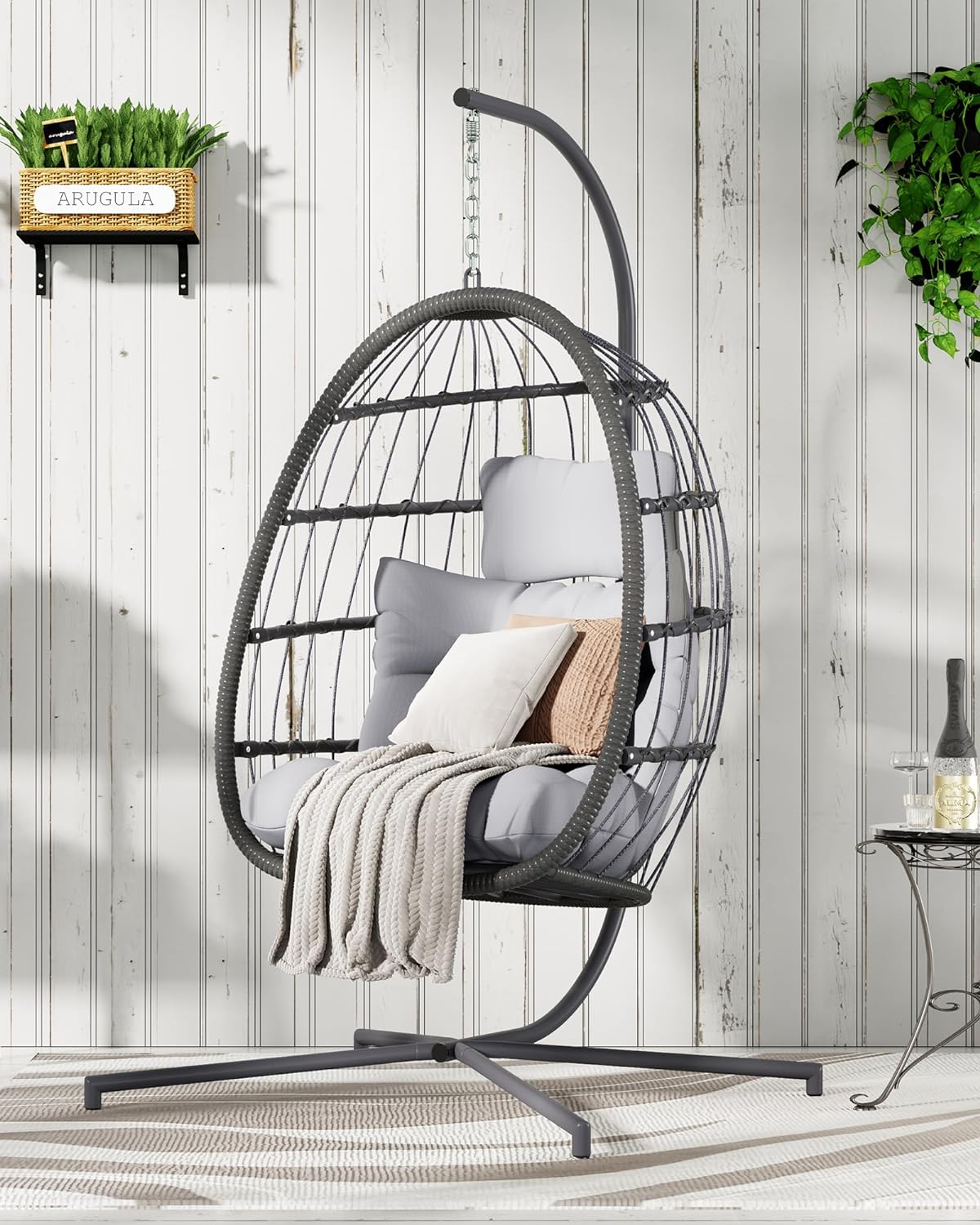 HWB Hanging Egg Chair Patio Wicker Hammock Egg Swing Chair with Cushion for Bedroom wourant