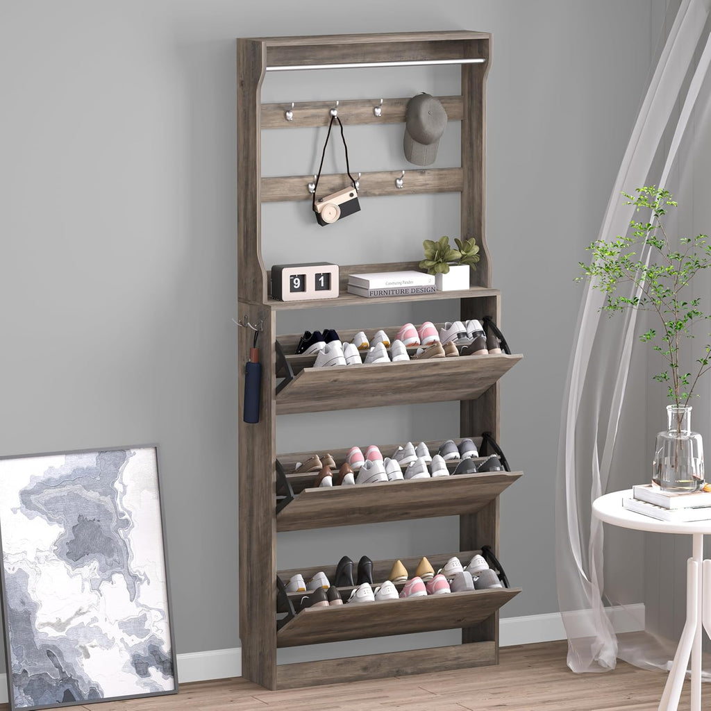 Shoe Cabinet with 3 Flip Drawers Hidden Wood Shoe Cabinet Freestanding Shoe Storage Cabinet wourant