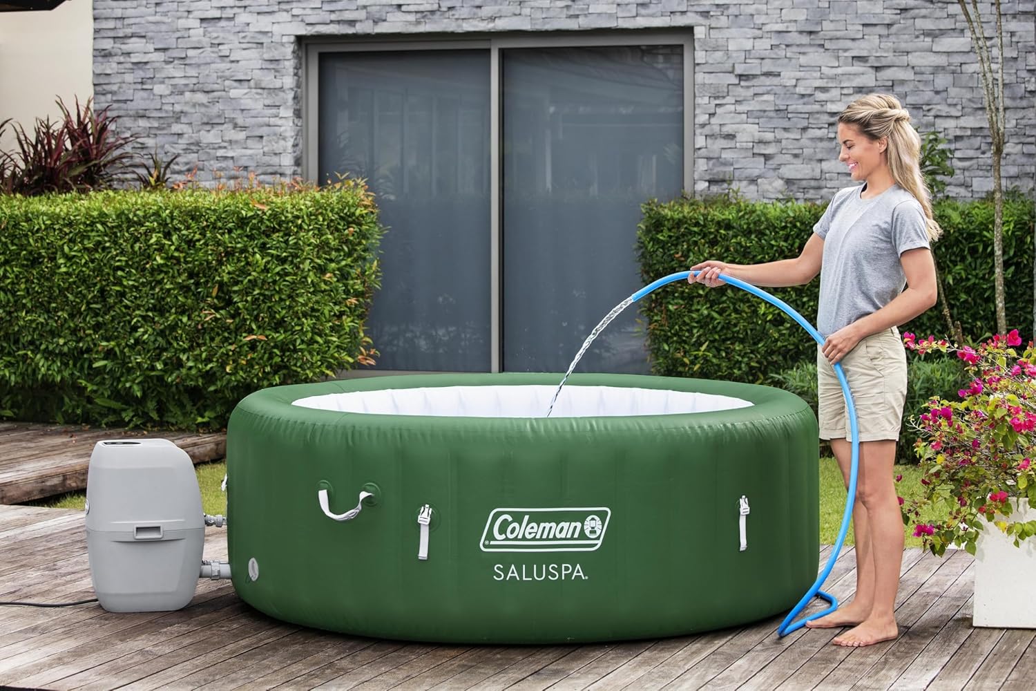 Bestway Palm Springs 4 to 6 Person EnergySense Smart AirJet Plus Inflatable Hot Tub Outdoor Spa with 140 AirJets and Insulated Cover wourant