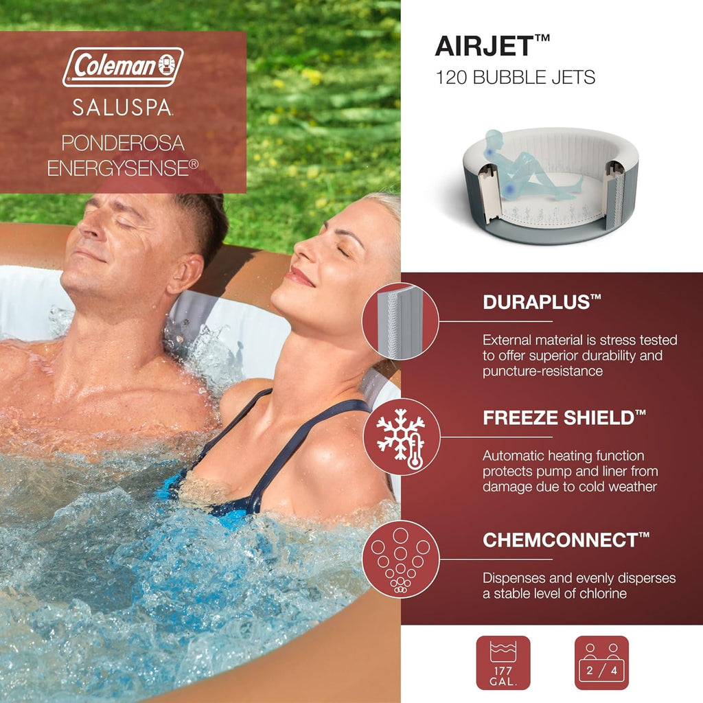 Coleman SaluSpa Miami AirJet 2 to 4 Person Round Inflatable Hot Tub Portable Outdoor Spa with 120 Soothing AirJets and Insulated Cover, Black wourant