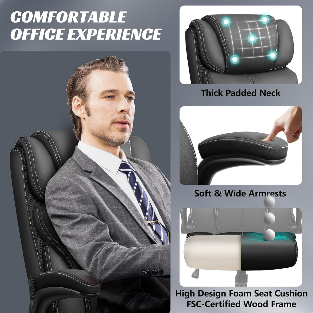 Office Chair Large High-Foot Computer Desk Chair, Breathable Leather Chair Lumbar Support Rotating Computer Chair wourant