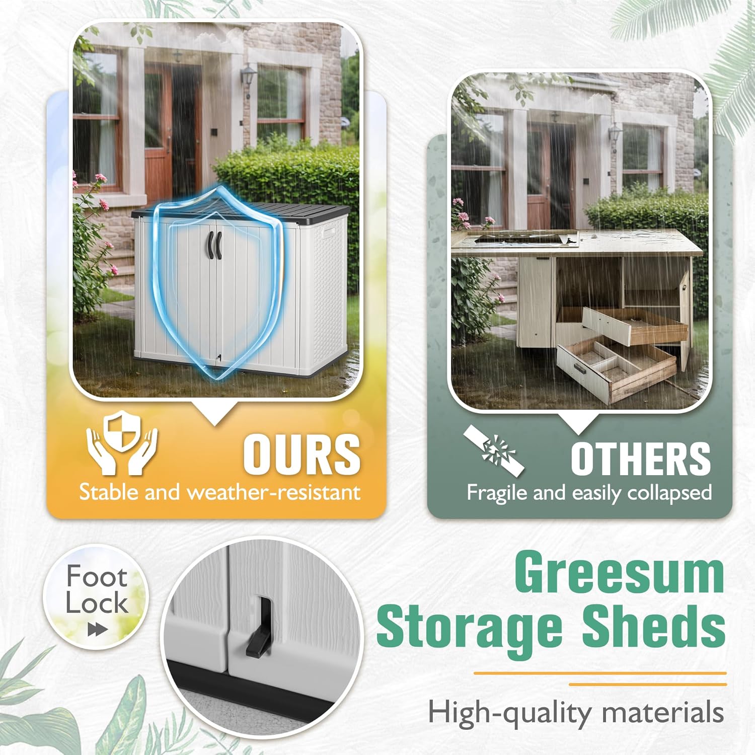 Greesum Outdoor Horizontal Storage Shed 27 Cu.ft Resin Large Storage Box for Garden Patio wourant