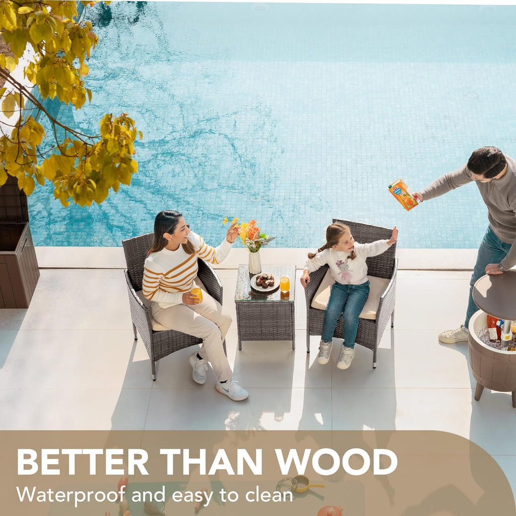 Devoko Patio Porch Furniture Sets 3 Pieces PE Rattan Wicker Chairs with Table Outdoor Garden Furniture Sets (Brown/Beige) wourant
